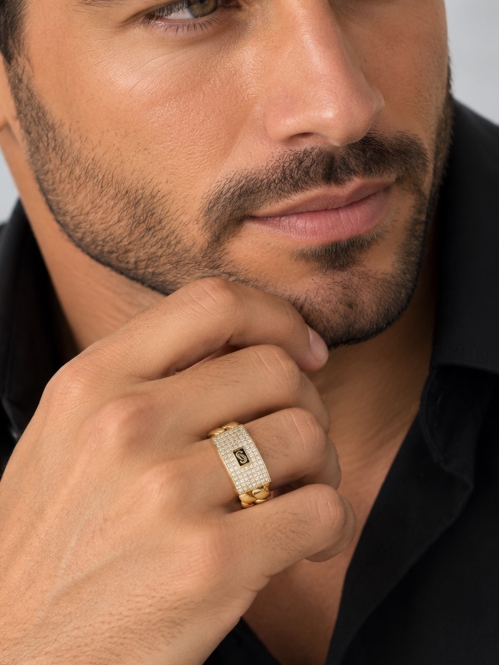New 14k Gold Plated Pavé Signet Ring for Men - Size7, 8 and 9